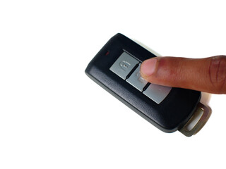 hand holding a Car Key on White Background. 