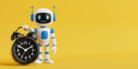 Chance And Decision Making Concept. Cute Friendly AI Robot Mascot Holding Red Dice In Both Hands....