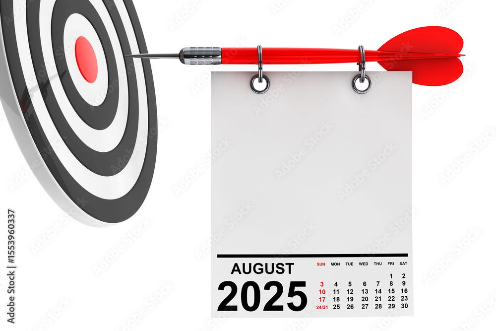 Poster Calendar August 2025 on Blank Note Paper with Free Space for Your Design. 3d Rendering
