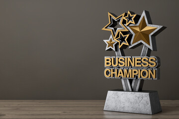 Business Success And Achievement Concept. Golden Star Business Champion Trophy. 3d Rendering