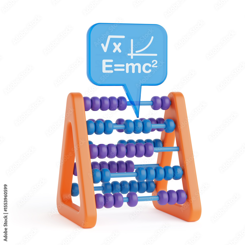 Poster Education And Mathematics Concept. Colorful Abacus With Math Symbols In Speech Bubble. 3d Rendering