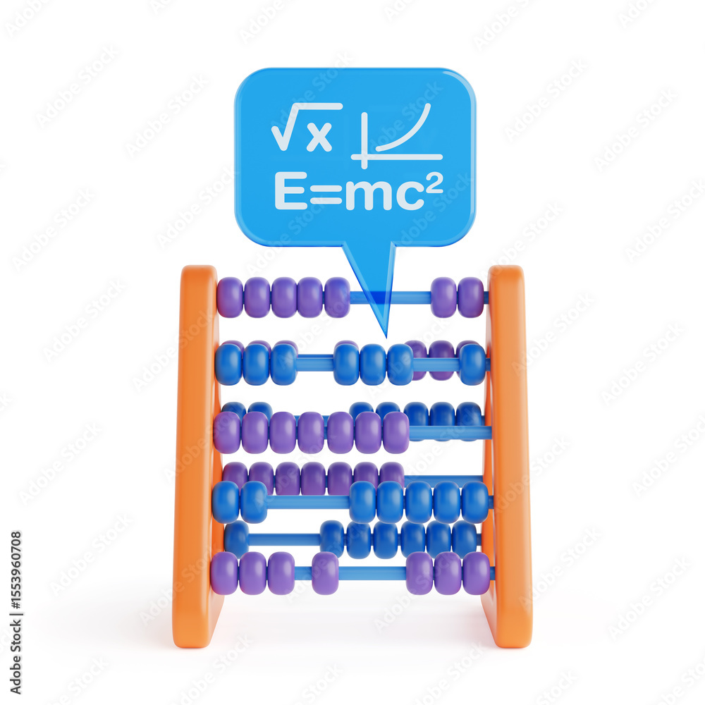 Poster Education And Mathematics Concept. Colorful Abacus With Math Symbols In Speech Bubble. 3d Rendering
