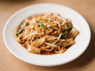 Char Kuey Teow Served Hot on White Plate