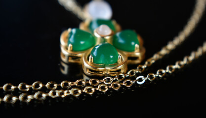Jade and gold, carved jade and gold necklace