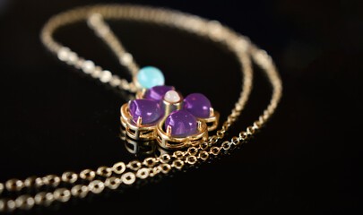 Jade and gold, carved jade and gold necklace