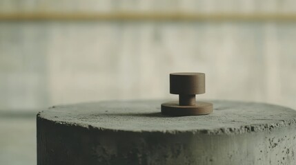 Dark brown circular knob on a gray concrete surface.