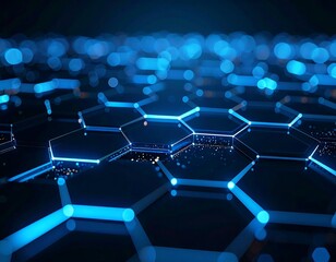 Abstract hexagon grid with blue light