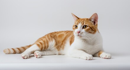 Resting Orange and White Tabby Cat Isolated on White Background for Decoration and Pet Illustration Isolated by White Screen