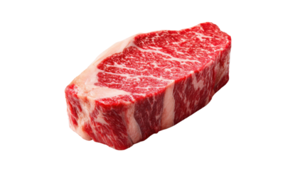Prime marbled beef steak cut with rich red meat and fat isolated on transparent background