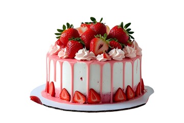 cake with strawberries isolated on transparent background