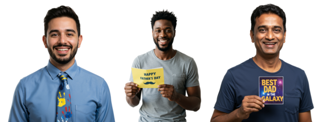 Diverse Group of Men Smiling with Signs Celebrating Positivity and Happiness