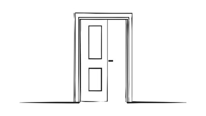 Open Door Sketch Simple Line Drawing of an Ajar Door