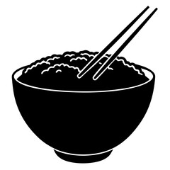  Bowl of Rice Silhouette Vector: Asian Cuisine Design, Food Symbol, Black and White Graphic, Royalty-Free Illustration for Culinary and Cultural Projects