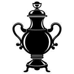 Samovar Silhouette Vector: Traditional Russian Tea Urn Design, Beverage Symbol, Black and White Graphic, Royalty-Free Illustration for Cultural and Food Projects