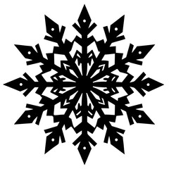 Snowflake Silhouette Vector: Intricate Winter Design, Snow Symbol, Black and White Graphic, Royalty-Free Illustration for Seasonal and Holiday Projects