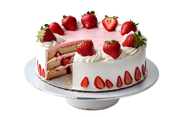 cake with strawberries isolated on transparent background