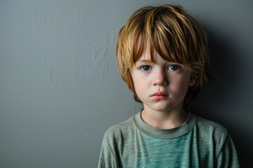 Portrait of a cute little boy with blond hair and blue eyes