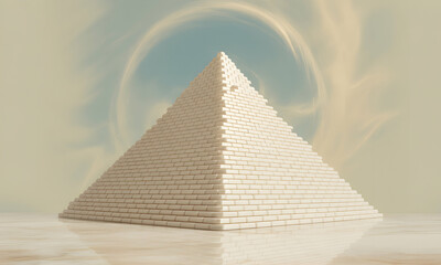Ancient Pyramid in a Dreamlike Sky and Reflective Surface