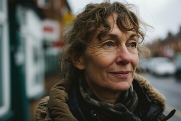 Portrait of a smiling senior woman in the city, looking at camera.