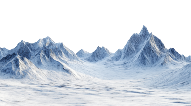 Majestic snow covered mountain landscape with crisp white peaks clear sky and serene winter wilderness isolated on white background