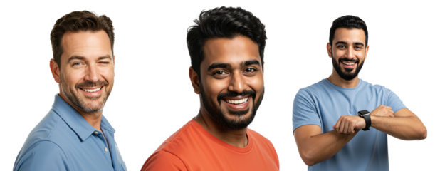 Diverse Group of Men Smiling Portraits on transparent background - Young to Middle-aged, Showcasing Friendship and Positivity