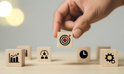 Business Strategy and Goal Setting Concept with Wooden Blocks