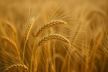 Golden wheat field close-up, agricultural harvest season