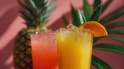 Tropical fruit cocktails with pineapple and orange slices