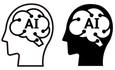 AI・人工知能・ロボットのシルエットイラストアイコン黒