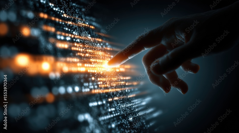Aufkleber businessman interacting with artificial intelligence data stream on futuristic digital screen, conce