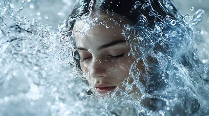 Obraz premium Futuristic Glass and Water Molecular Designs: A Conceptual Exploration of Advanced Skincare and Cosmetic Innovation, Blending Organic Patterns, Bioluminescence, and Minimalist 3D Aesthetics