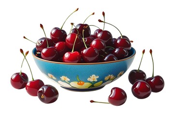 cherries in a bowl isolated on transparent background