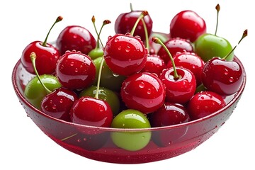 cherries in a bowl isolated on transparent background