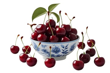 cherries in a bowl isolated on transparent background