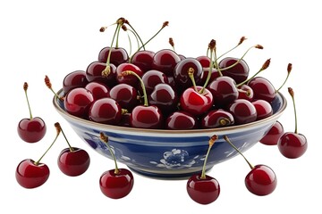 cherries in a bowl isolated on transparent background