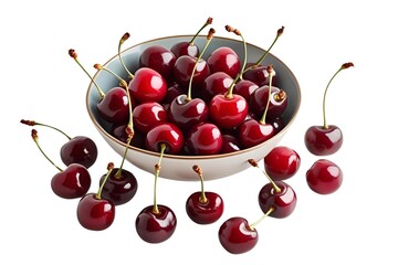 cherries in a bowl isolated on transparent background