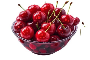 cherries in a bowl isolated on transparent background