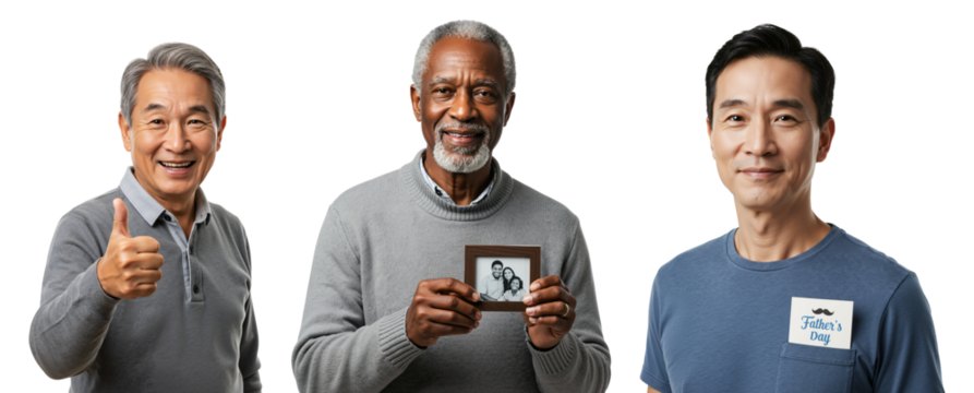 Diverse Group of Elderly Men Smiling and Holding Picture Frame in Studio Setting