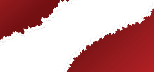 Red torn paper with torn edges isolated transparent background with shadow effect in horizontal banner design. ripped diagonal paper strip