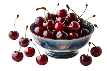 cherries in a bowl isolated on transparent background