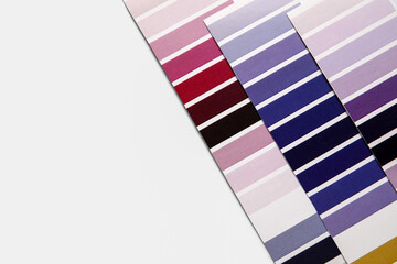 Violet palette samples on white background. Top view