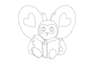 Whimsical butterfly reading a storybook – kids illustration.