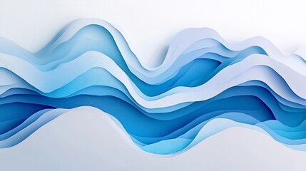 Serene Blue Papercut Waves Abstract Design Background Illustration
