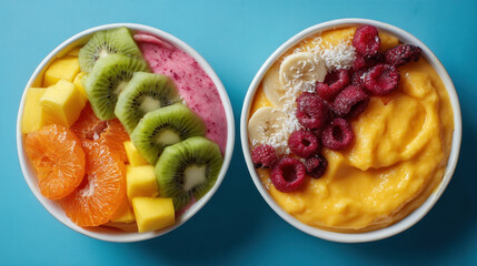 Colorful Smoothie Bowls with Kiwi and Berries