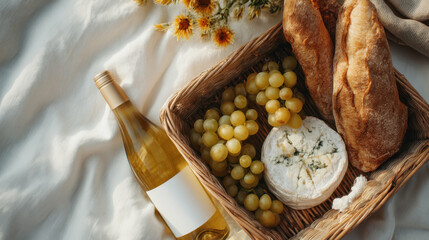 Gourmet Cheese Board with Wine and Grapes