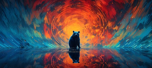  pop surreal unreal silhouettes spiral towards bear, ai generative