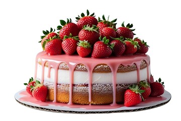 cake with strawberries isolated on transparent background