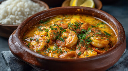 Seafood Stew with Rice in Clay Pot