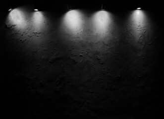 Hanging led bulb Lamp On concrete wall. grey   gray yellow Lights and shadows. night scene. plaster...
