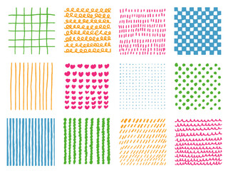 手描きあしらいセット　パターン　四角　カラフル